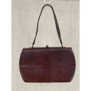 Vintage Brown Lizard Handbag, Brass‎ fittings, Rounded Structure, Exc Condition